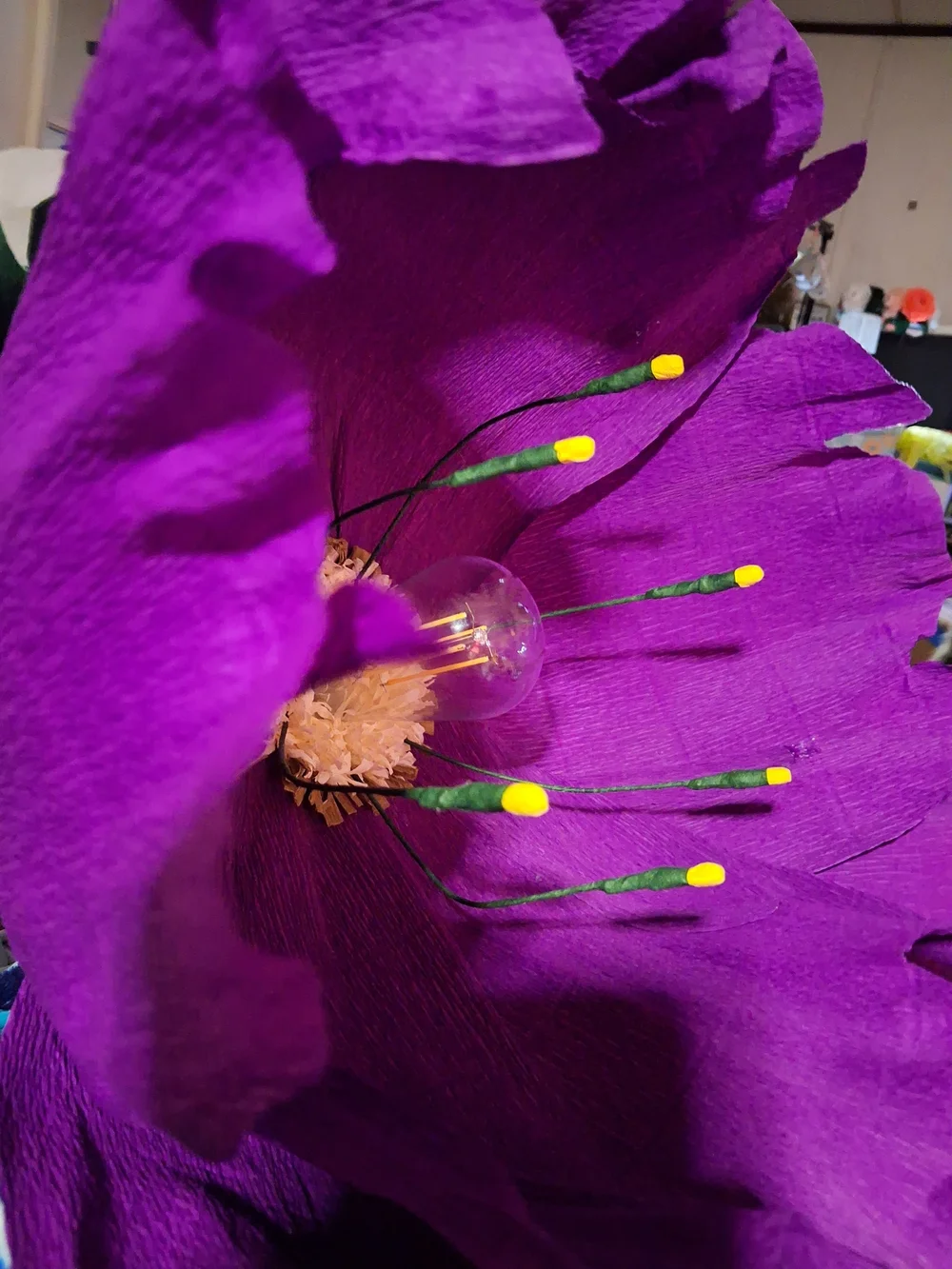 Large Decorative Purple Italian Crepe Paper Flower w/ Cream Center- Handcrafted